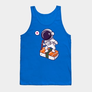 Cute Astronaut Surfing On Sushi With Chopstick Cartoon Tank Top